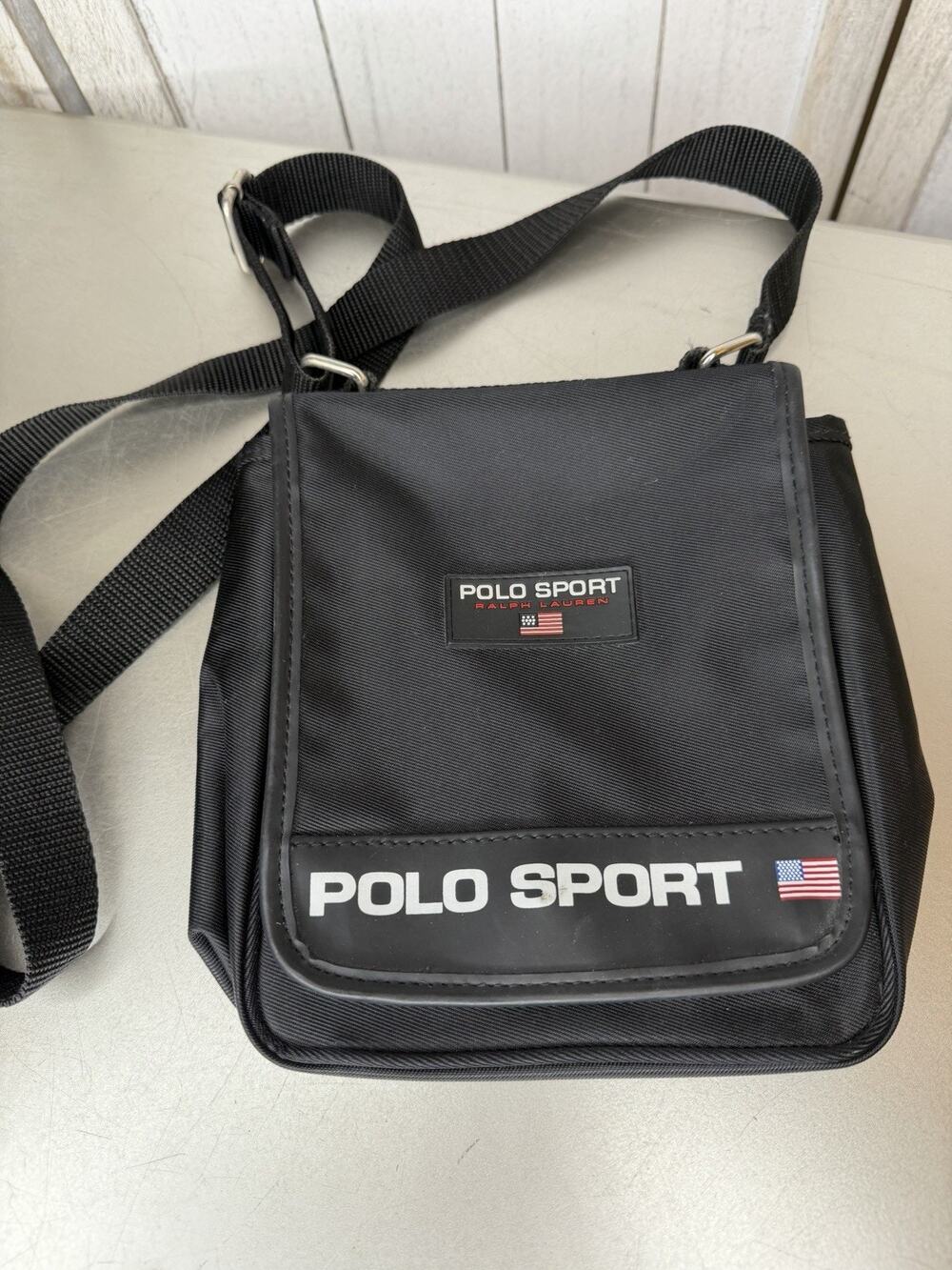 Vintage Ralph Lauren Polo Sport Spellout Crossbody Bag Black Mini Small 90s